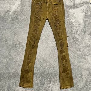 MNML Jeans Mens 33 (35x33.5) Skinny Distressed Brown Stretch Stacked Pants